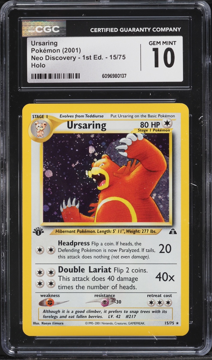 2001 Pokemon Neo Discovery 1st Edition Holo Ursaring #15 CGC 10 GEM MINT