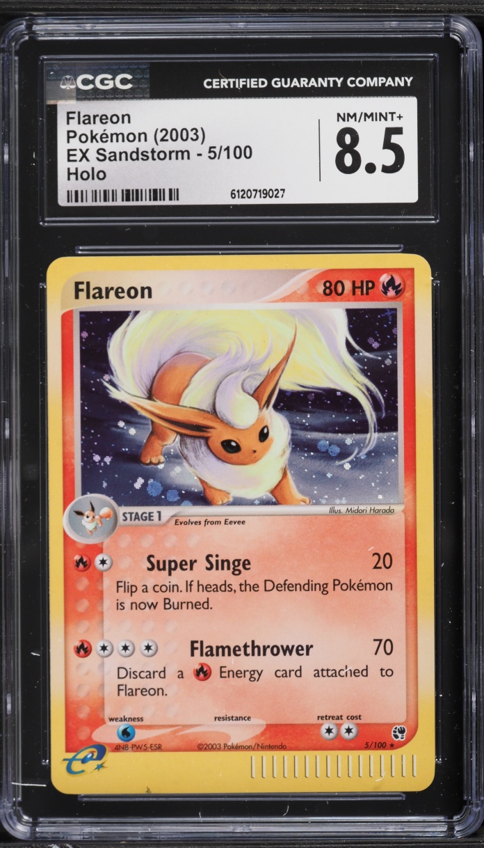 2003 Pokemon EX Sandstorm Holo Flareon #5 CGC 8.5 NM-MT+