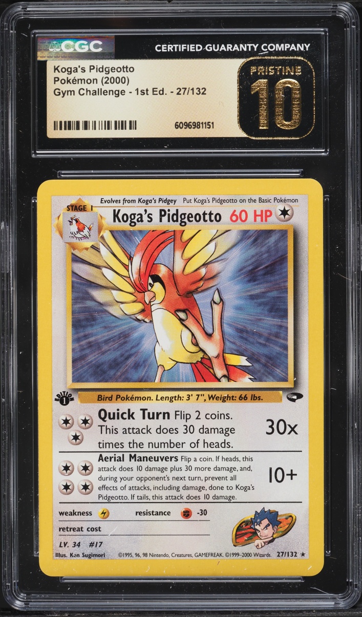 2000 Pokemon Gym Challenge 1st Edition Koga's Pidgeotto #27 CGC 10 PRISTINE