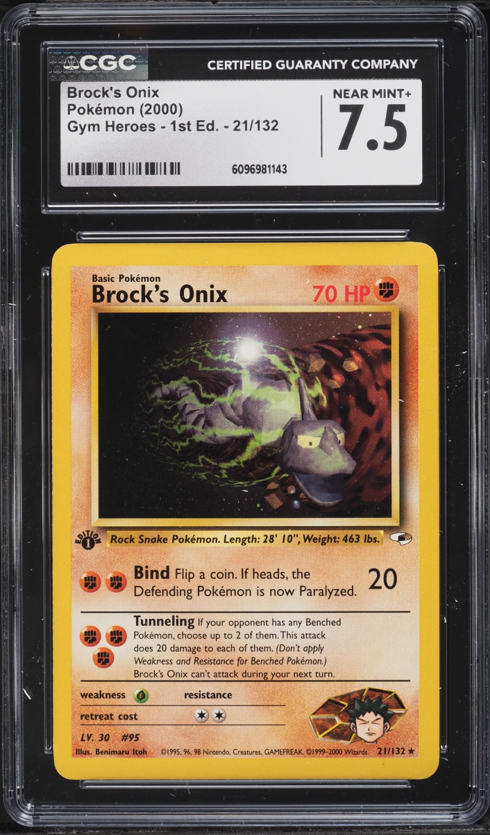 2000 Pokemon Gym Heroes 1st Edition Brock's Onix #21 CGC 7.5 NRMT+