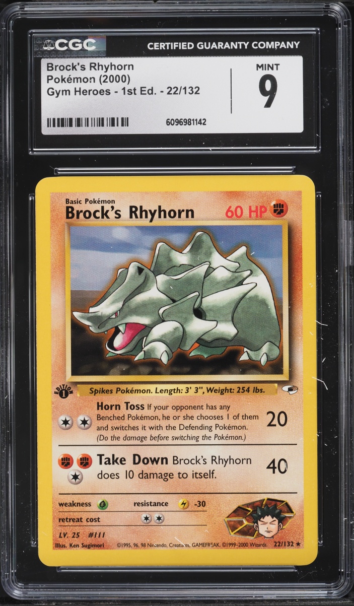 2000 Pokemon Gym Heroes 1st Edition Brock's Rhyhorn #22 CGC 9 MINT