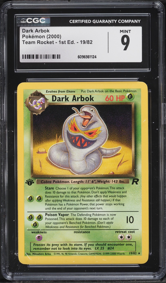 2000 Pokemon Team Rocket 1st Edition Dark Arbok #19 CGC 9 MINT