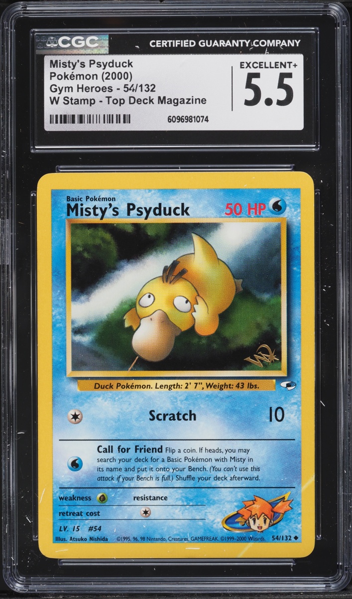 2000 Pokemon Gym Heroes W Stamp Top Deck Misty's Psyduck #54 CGC 5.5 EX+
