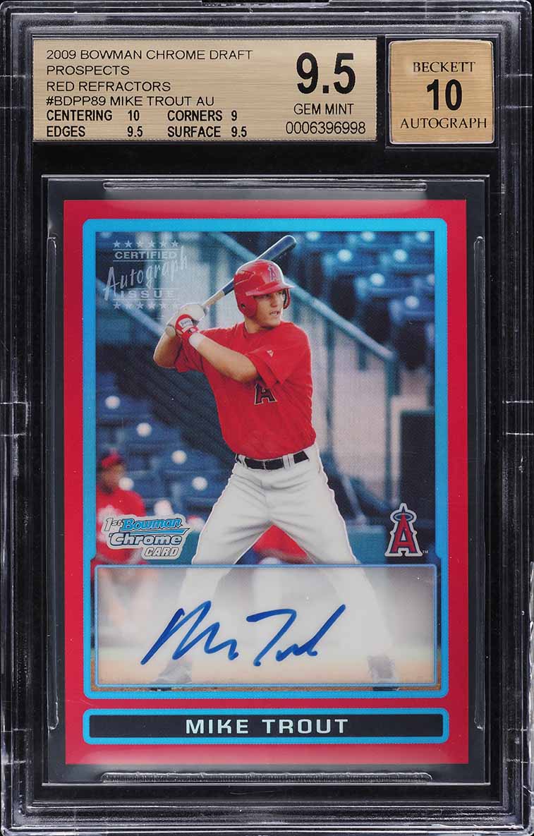 2009 Bowman Chrome Red Refractor Mike Trout ROOKIE AUTO 5/5 #BDPP89 BGS 9.5 GEM