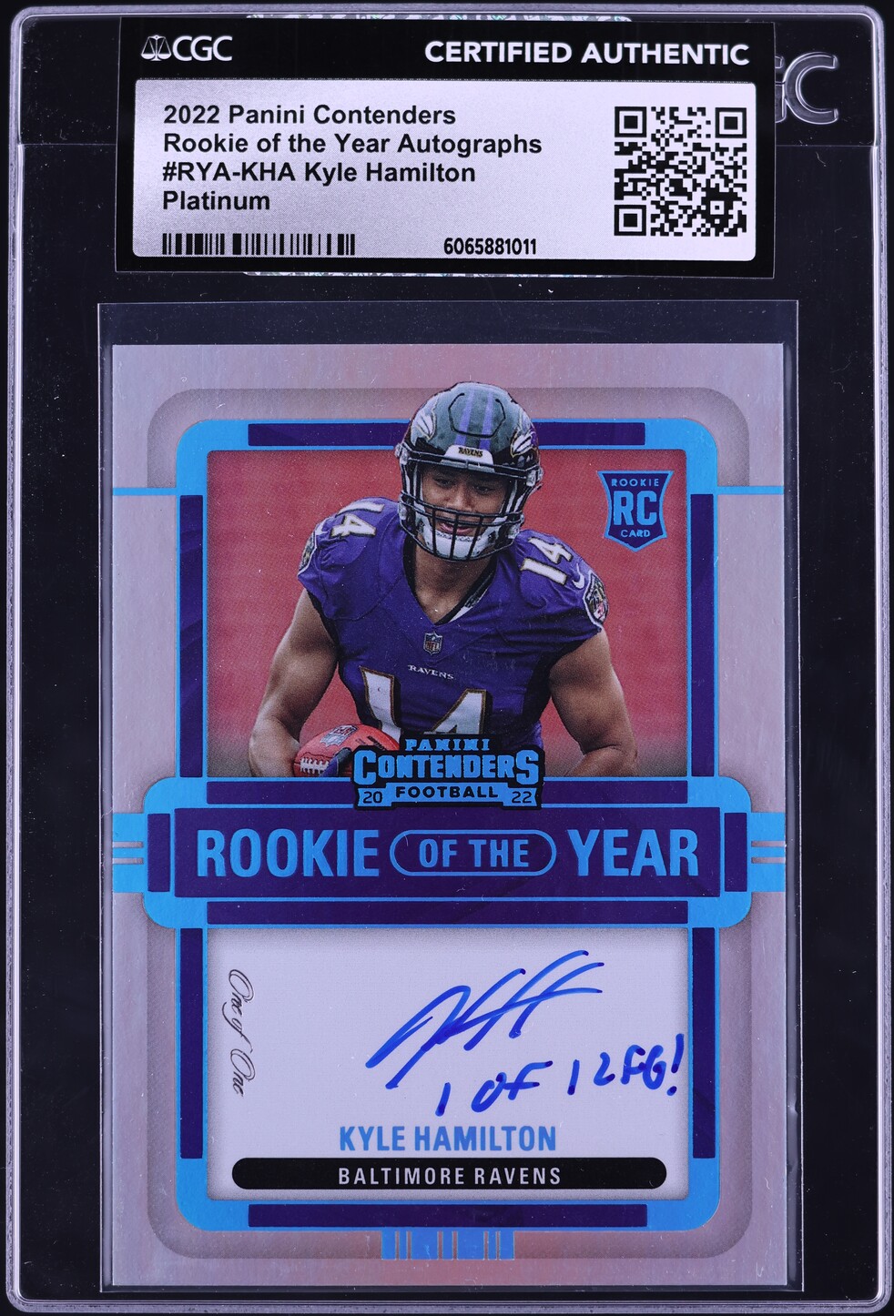 2022 Panini Contenders ROY Platinum Kyle Hamilton ROOKIE AUTO 1/1 CGC ...