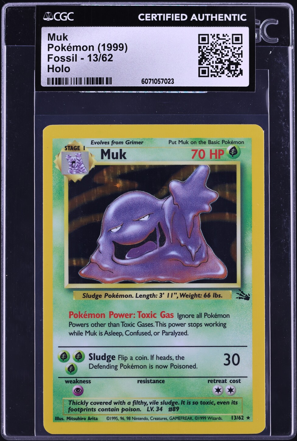 1999 Pokemon Fossil Holo Muk #13 CGC AUTH