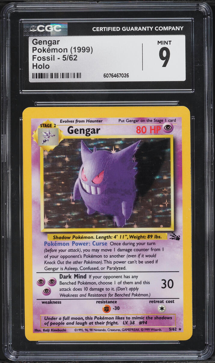 1999 Pokemon Fossil Holo Gengar #5 CGC 9 MINT
