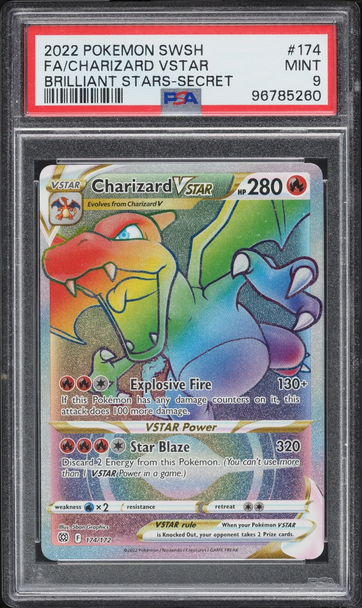 2022 Pokemon Sword & Shield Brilliant Stars Rainbow Rare Charizard VSTAR #174 PSA 9 MINT