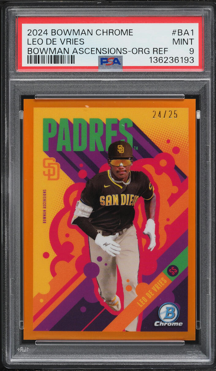 2024 Bowman Chrome Ascensions Orange Refractor Leo De Vries PROSPECT /25 #BA-1 PSA 9 MINT