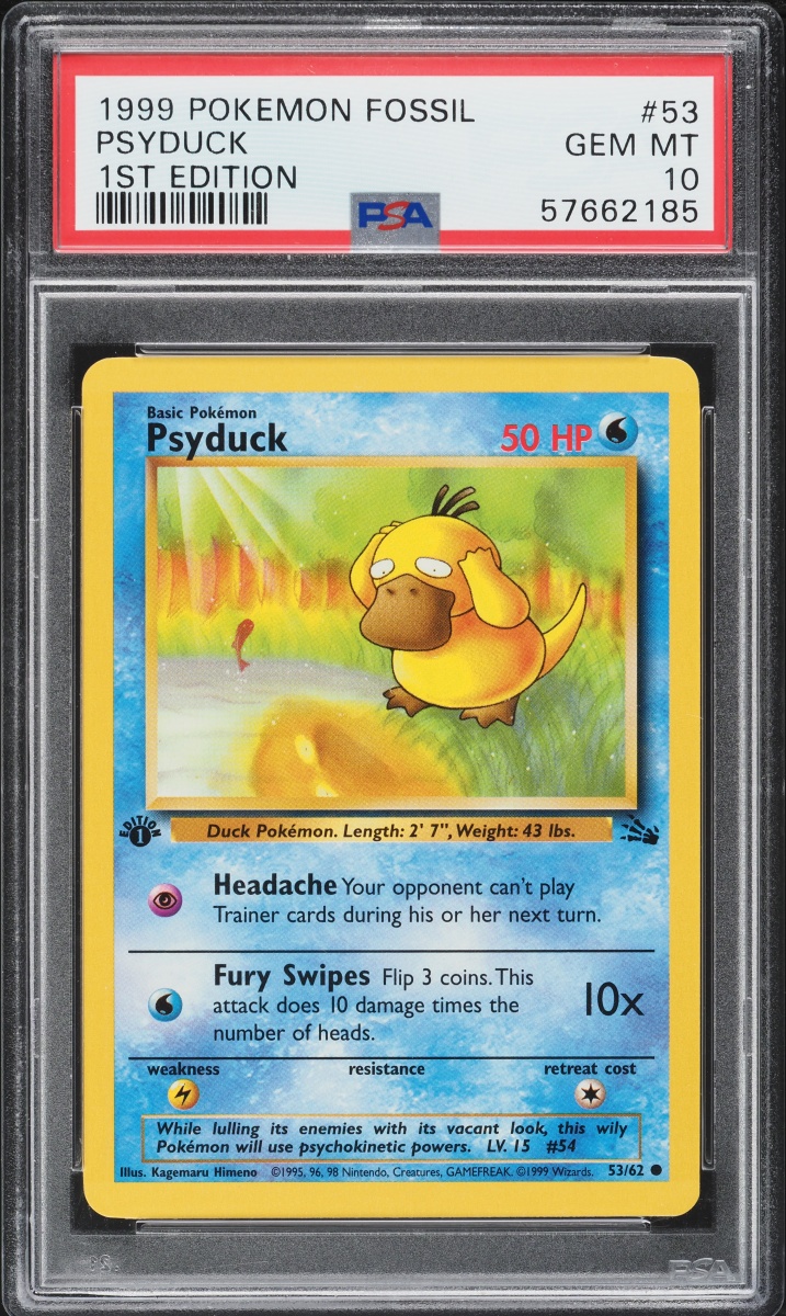 1999 Pokemon Fossil 1st Edition Psyduck #53 PSA 10 GEM MINT