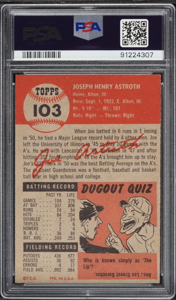 1953 Topps Joe Astroth #103 PSA 8 NM-MT