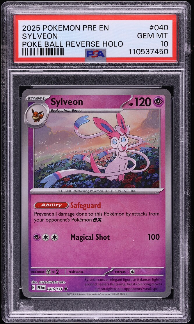 2025 Pokemon SV Prismatic Evolutions Poke Ball Reverse Holo Sylveon #40 PSA 10 GEM MINT