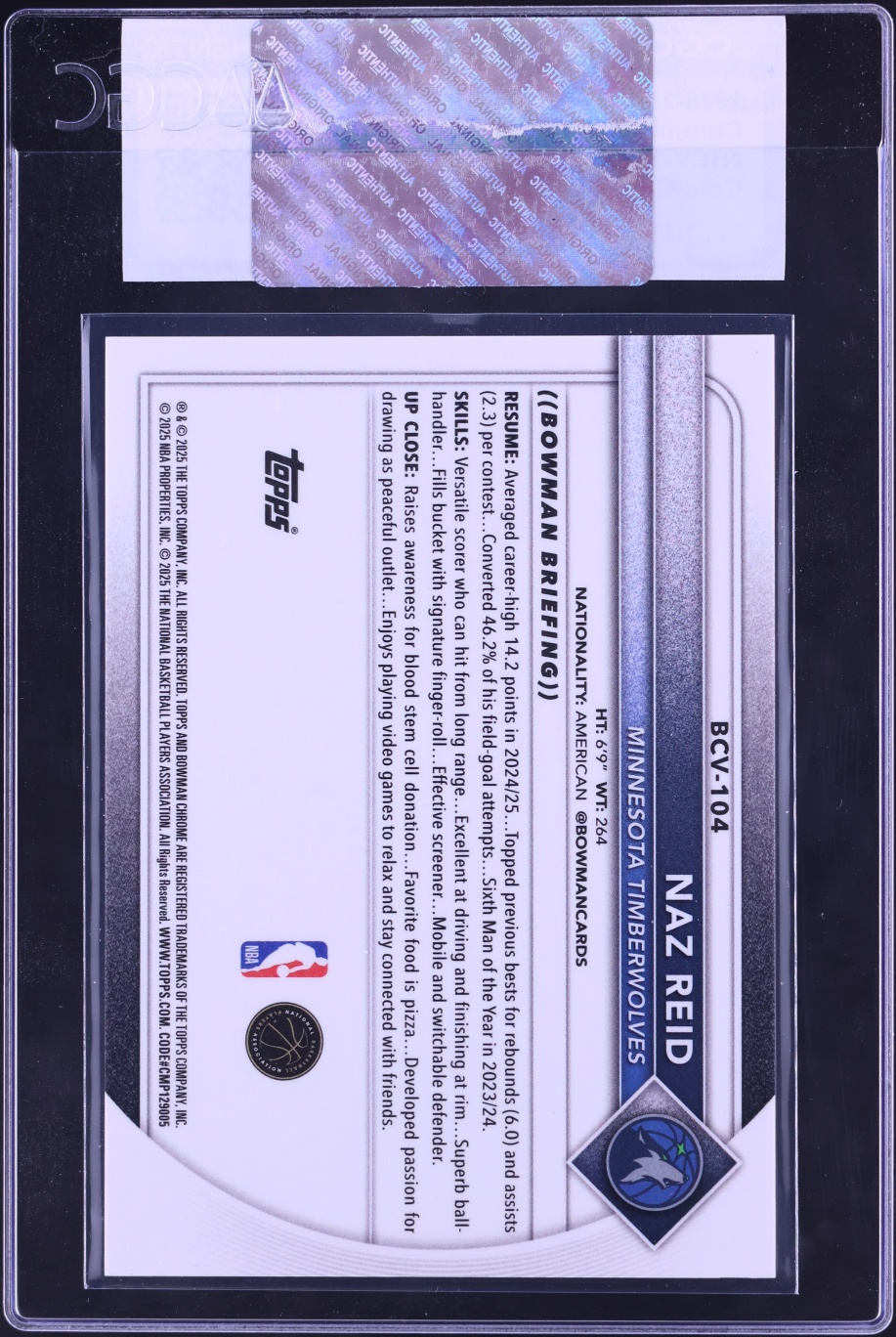 2025 Bowman Chrome Gold Geometric Refractor Naz Reid /50 #BCV-104 CGC AUTH