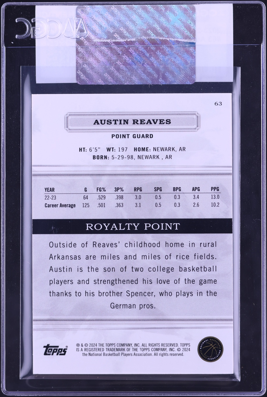 2023 Topps Royalty Austin Reaves /99 #63 CGC AUTH