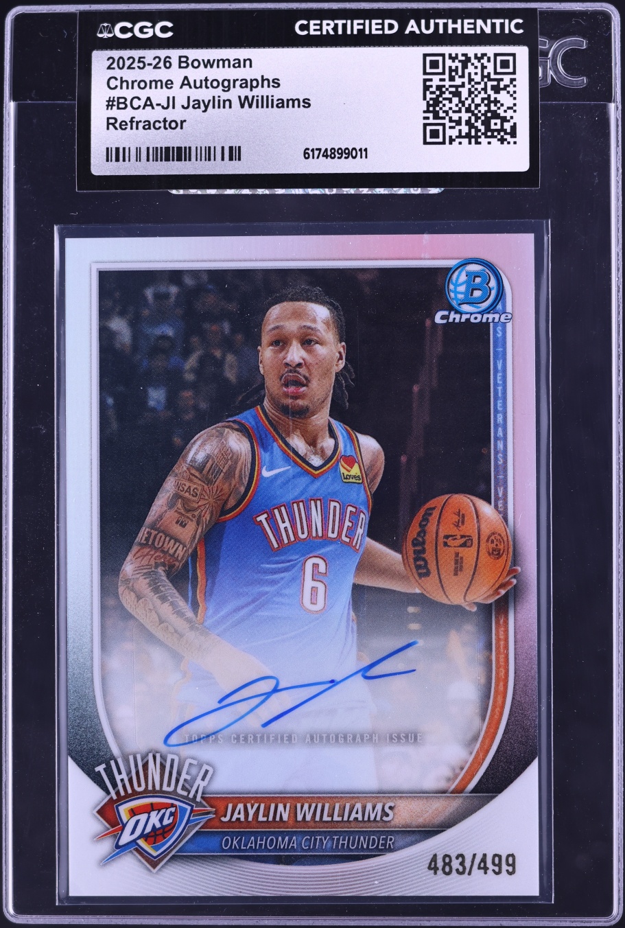 2025 Bowman Chrome Refractor Jaylin Williams AUTO /499 #BCA-JI CGC AUTH