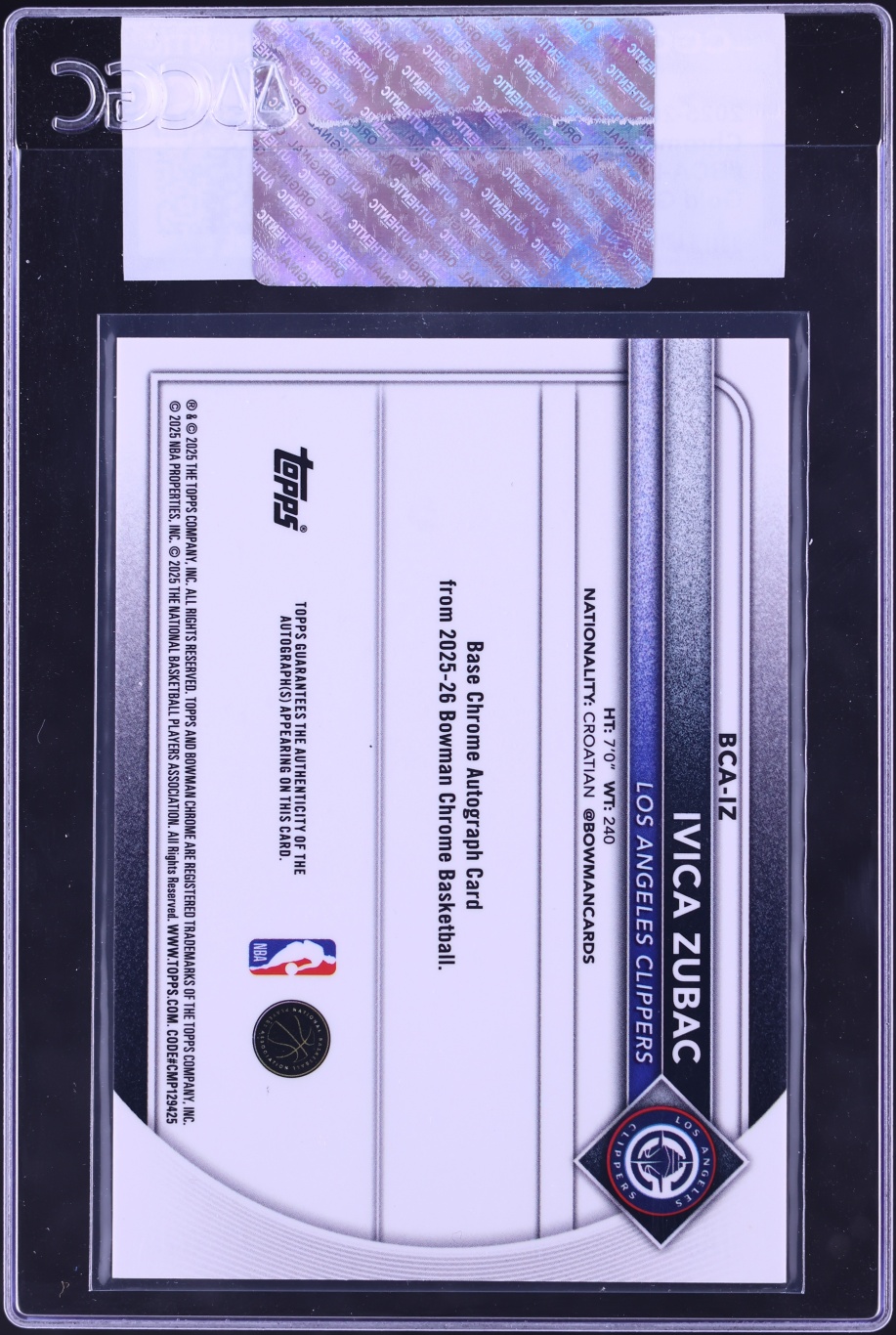 2025 Bowman Chrome Gold Geometric Refractor Ivica Zubac AUTO /50 #BCA-IZ CGC AUTH