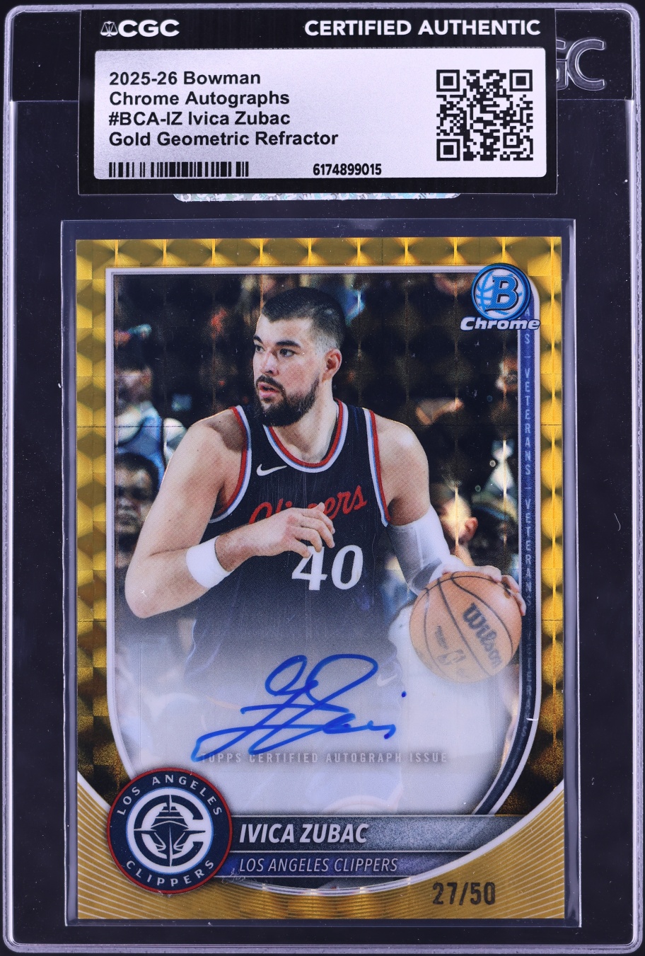 2025 Bowman Chrome Gold Geometric Refractor Ivica Zubac AUTO /50 #BCA-IZ CGC AUTH
