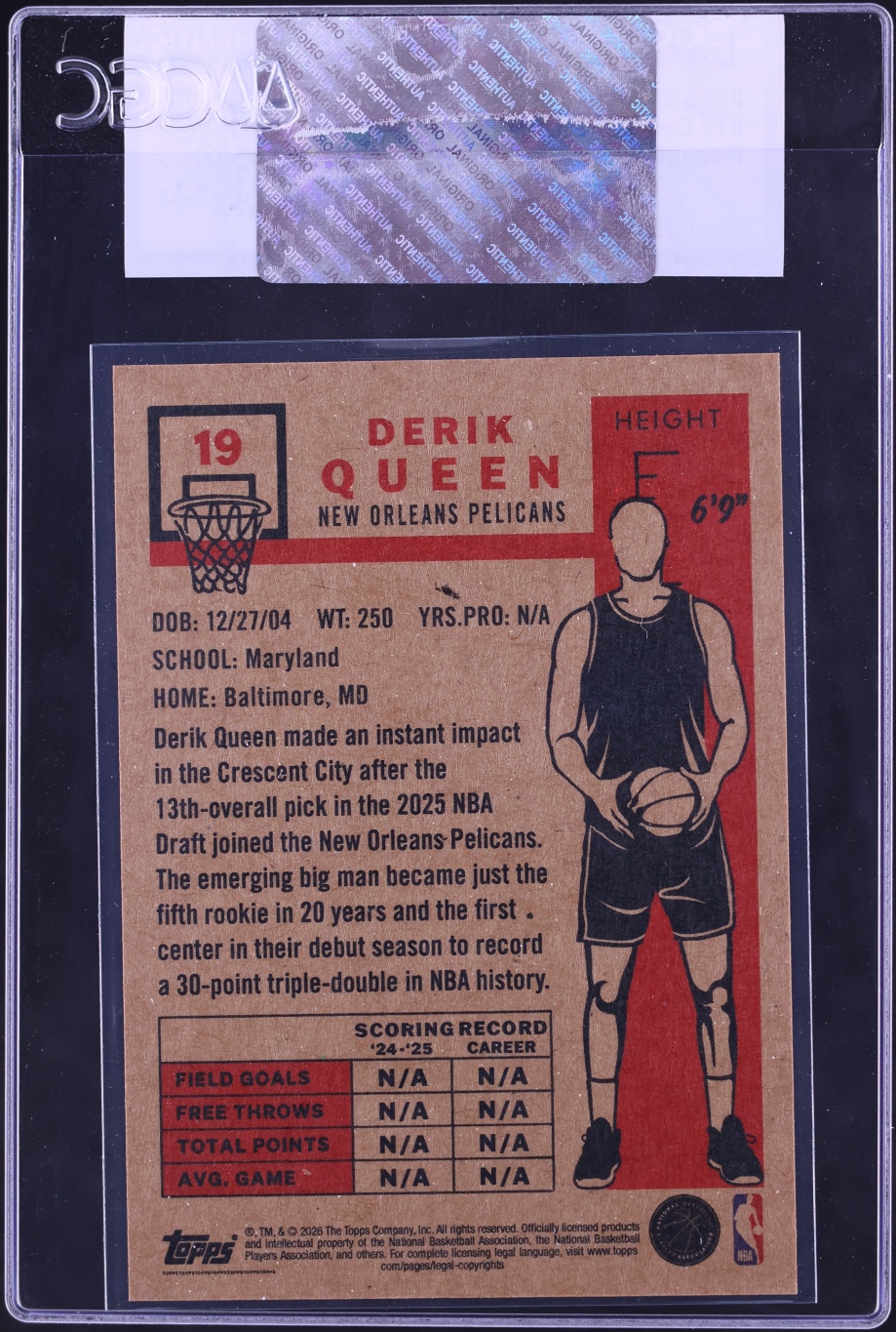 2025 Topps Living Set Background Variation Derik Queen ROOKIE #19 CGC AUTH
