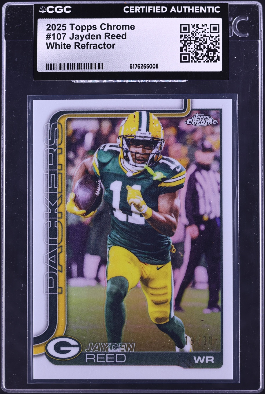 2025 Topps Chrome White Refractor Jayden Reed /30 #107 CGC AUTH