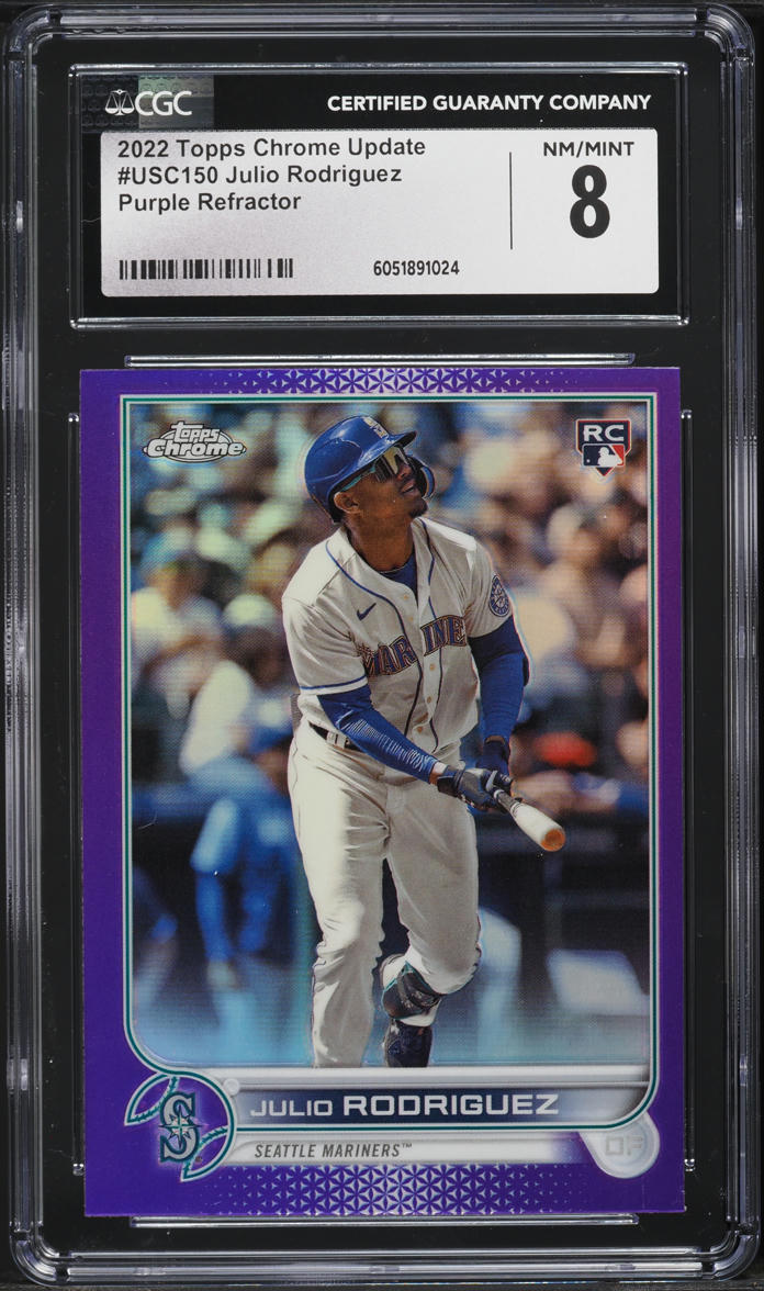 2022 Topps Chrome Update Purple Refractor Julio Rodriguez ROOKIE #USC150 CGC 8