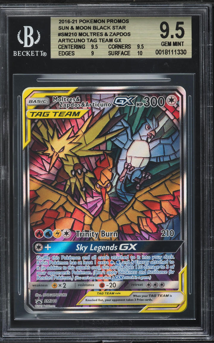 2019 Pokemon SM Hidden Fates Moltres Zapdos Articuno GX #SM210 BGS 9.5 GEM MINT