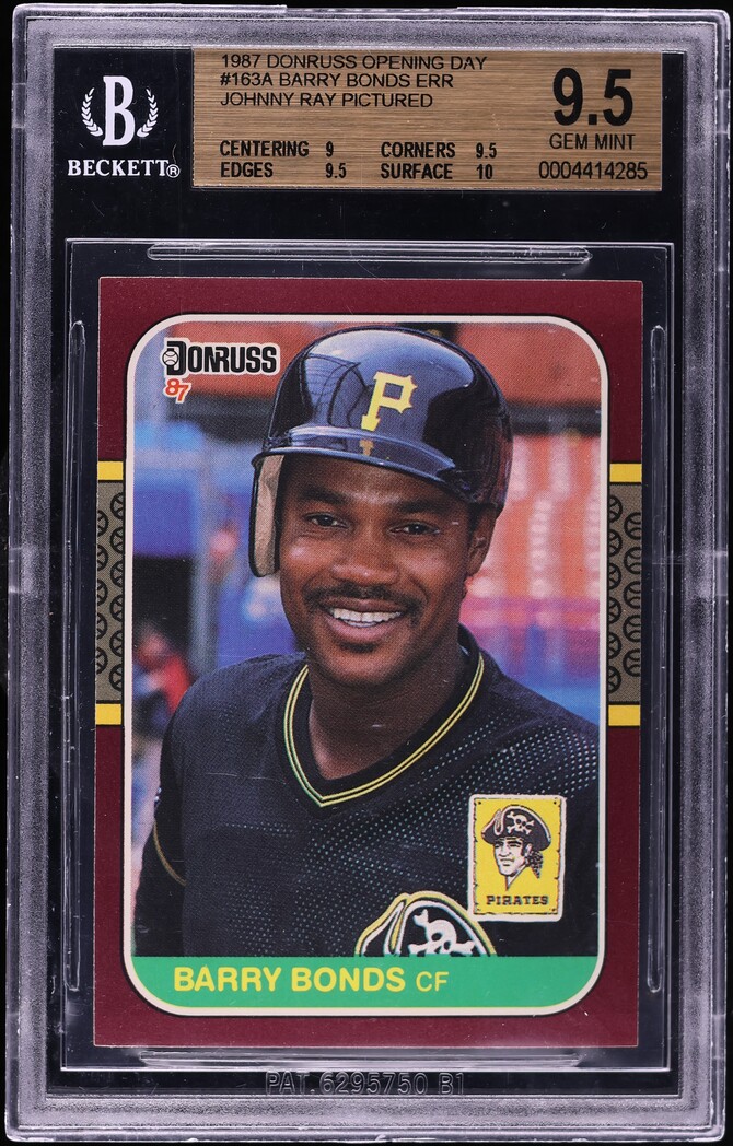 1987 Donruss Opening Day Error Barry Bonds ROOKIE #163A BGS 9.5 GEM MINT