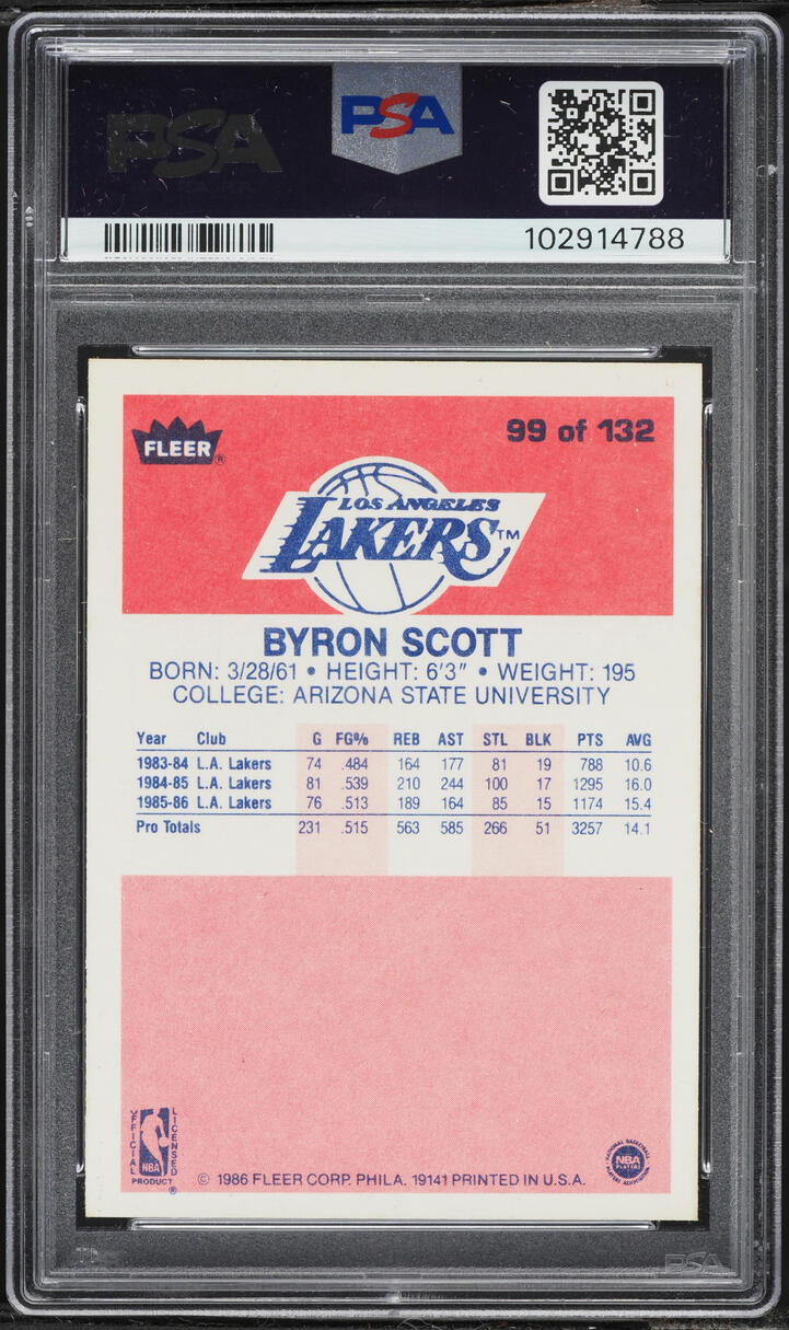 1986 Fleer Basketball Byron Scott ROOKIE #99 PSA 7 NRMT