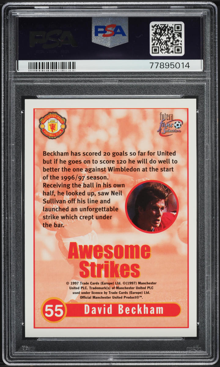 1997 Futera Fan's Selection Manchester United David Beckham ROOKIE #55 PSA 9 MINT