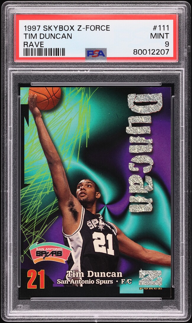 1997 Skybox Z-Force Rave Tim Duncan /399 #111 PSA 9 MINT