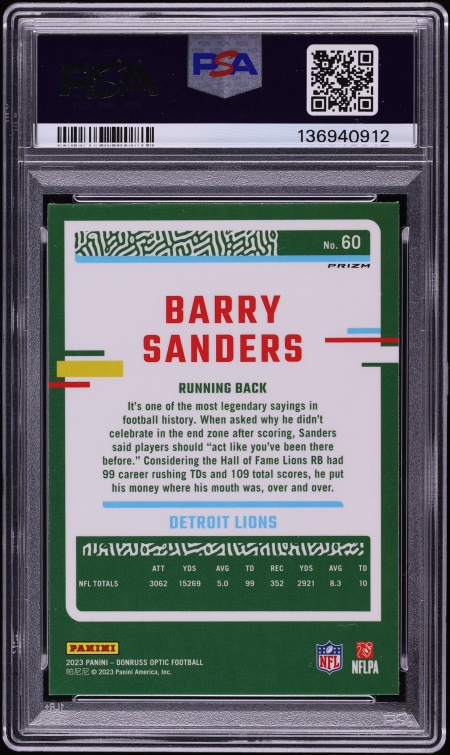 2023 Donruss Optic Holo Barry Sanders #60 PSA 10 GEM MINT