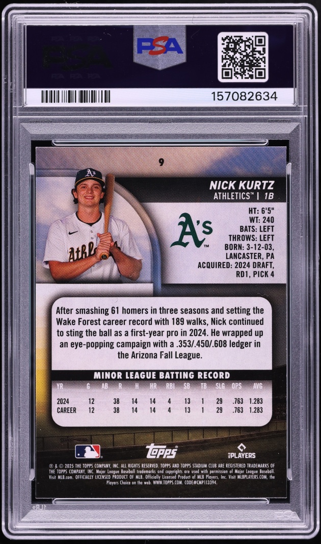 2025 Stadium Club Nick Kurtz ROOKIE #9 PSA 9 MINT