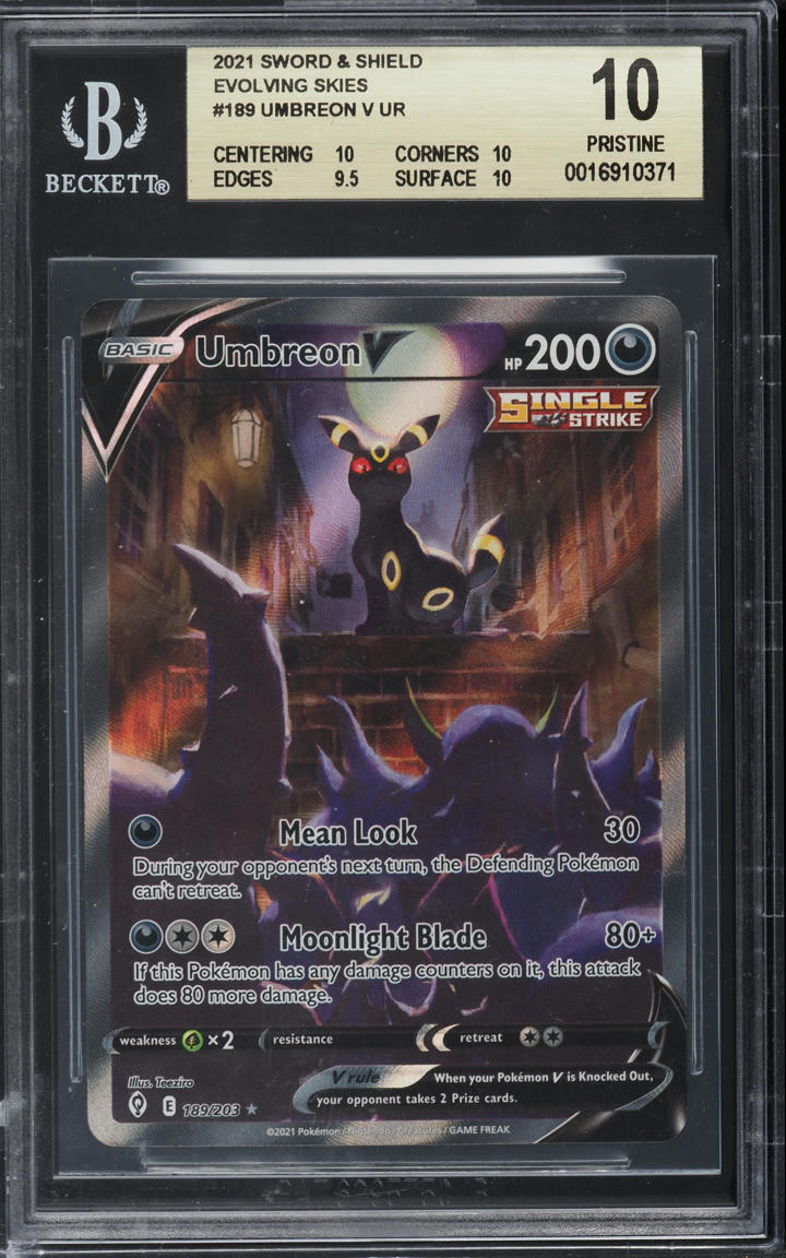 2021 Pokemon SWSH Evolving Skies Full Art Umbreon V #189 BGS 10 PRISTINE