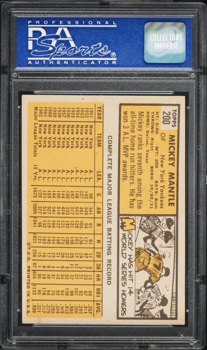 1963 Topps Mickey Mantle #200 PSA 6 EXMT
