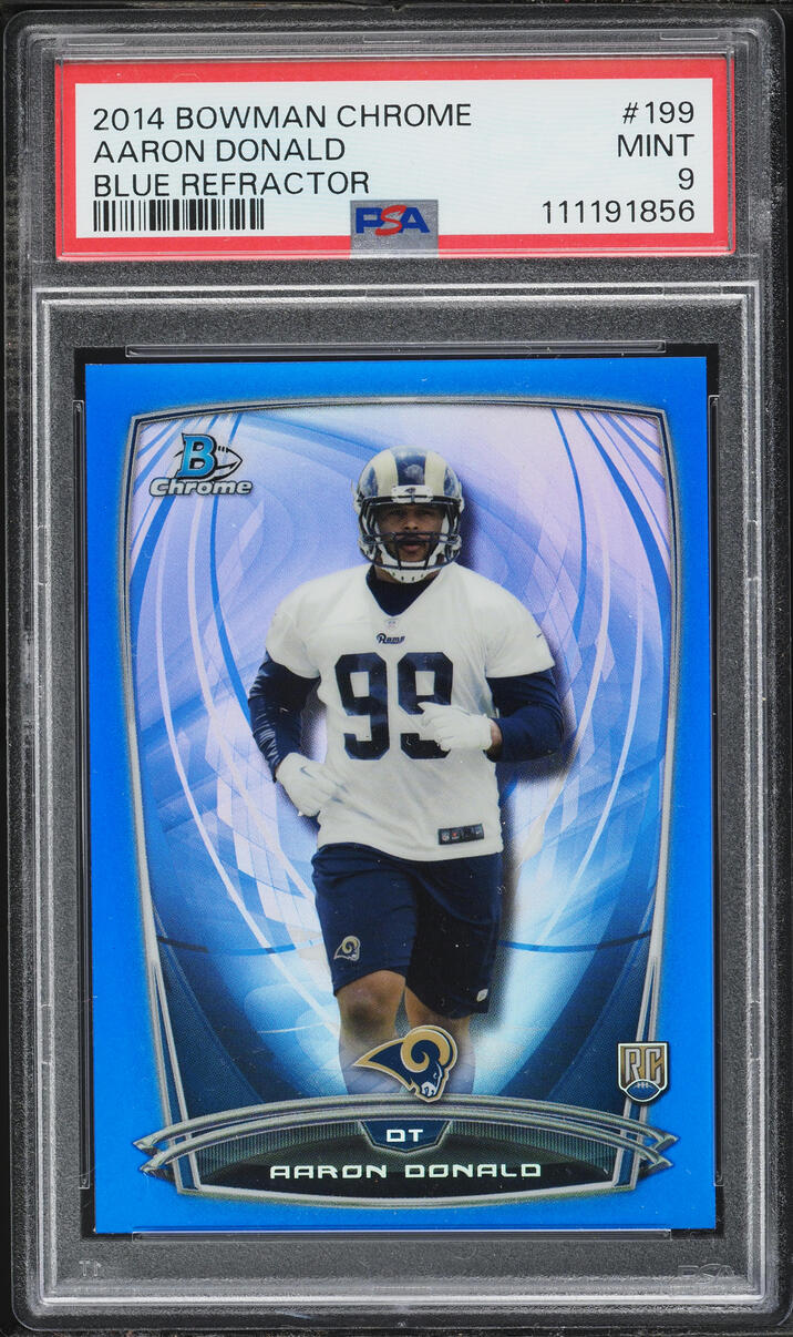 2014 Bowman Chrome Blue Refractor Aaron Donald ROOKIE /199 #199 PSA 9 MINT