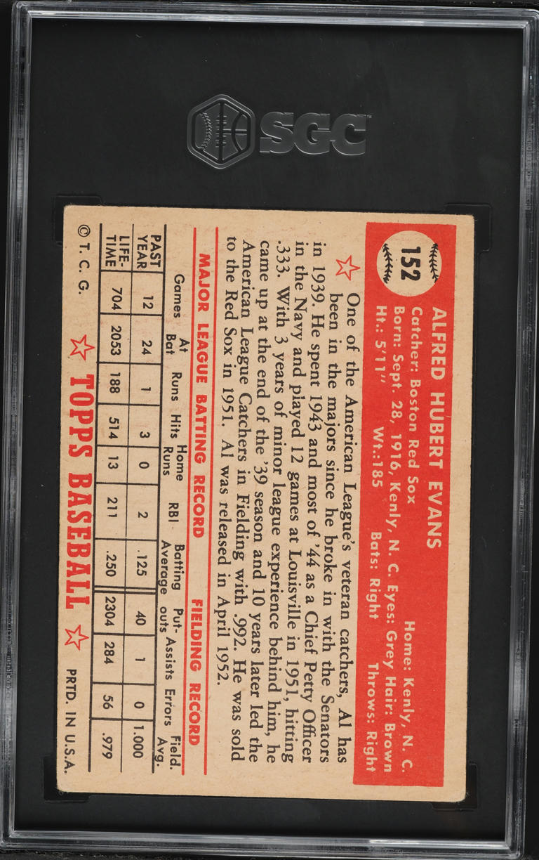 1952 Topps Al Evans #152 SGC 2.5 GD+