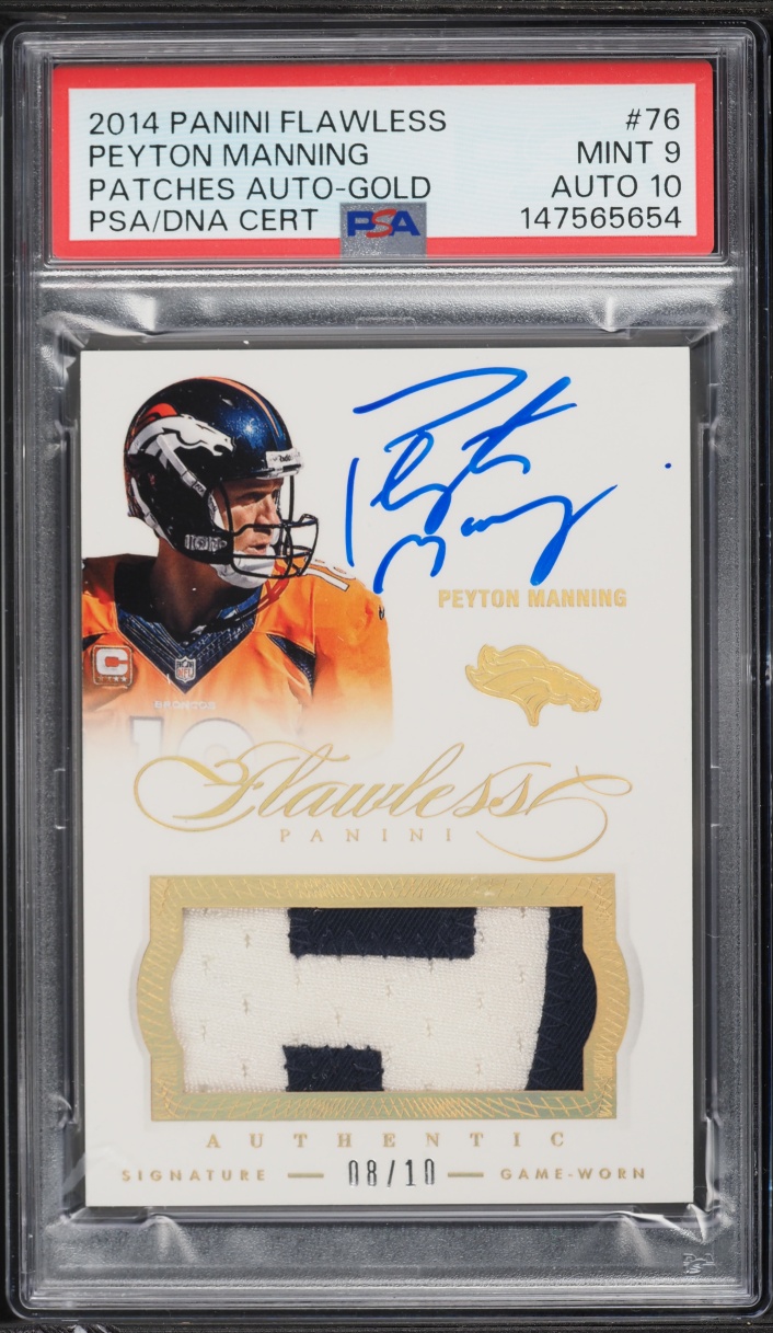 2014 Panini Flawless Gold Peyton Manning PATCH AUTO DNA 10 /10 #76 PSA 9 MINT - Photo 1