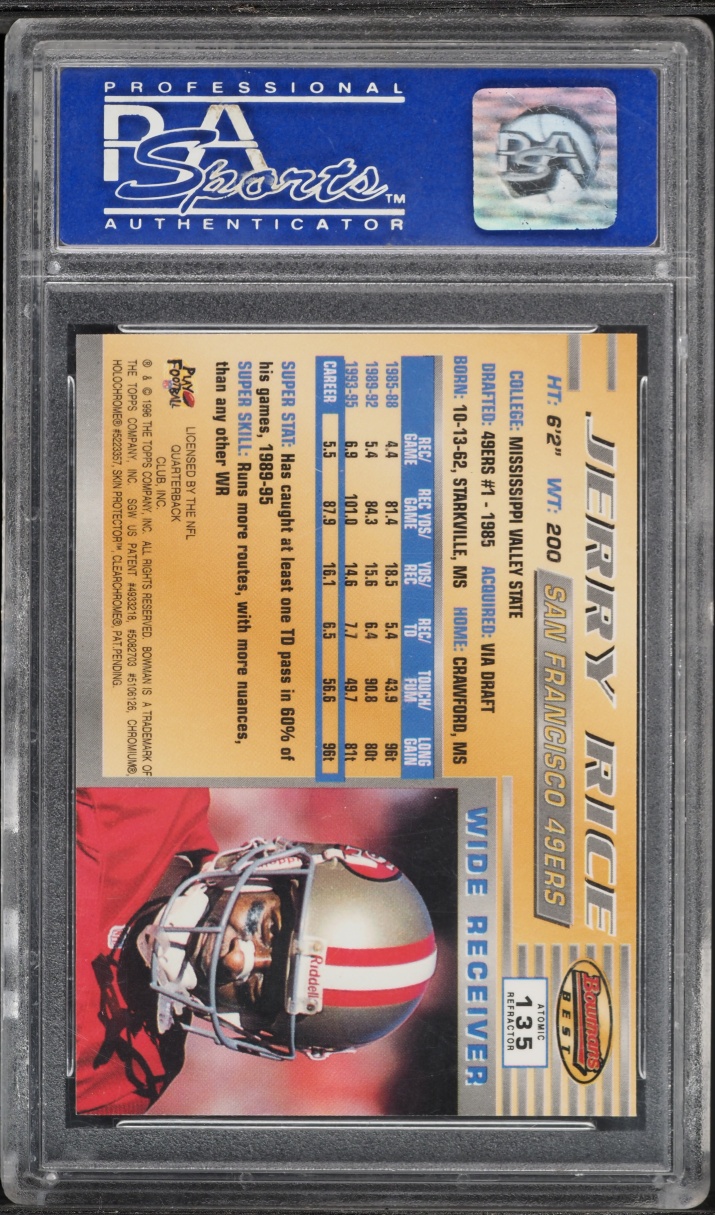 1996 Bowman's Best Atomic Refractor Jerry Rice #135 PSA 9 MINT - Photo 2