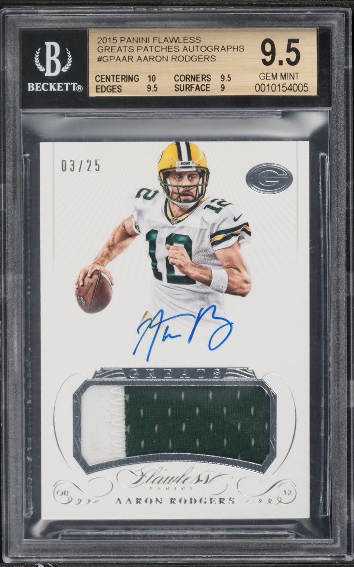 2015 Panini Flawless Greats Aaron Rodgers PATCH AUTO /25 #GPA-AR BGS 9.5 GEM MINT - Photo 1