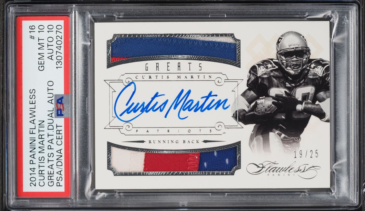 2014 Panini Flawless Greats Dual Curtis Martin PATCH AUTO DNA 10 /25 #16 PSA 10 GEM MINT - Photo 1