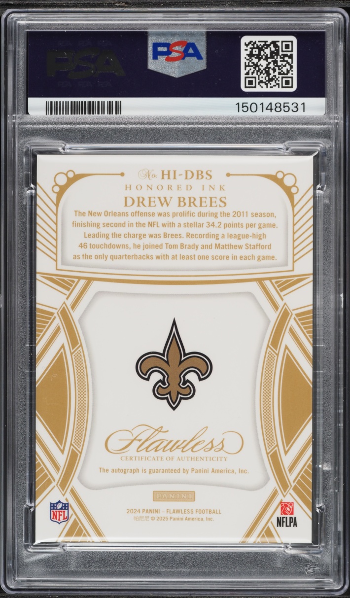 2024 Panini Flawless Honored Ink Gold Drew Brees AUTO /25 #HI-DBS PSA 10 GEM MINT - Photo 2