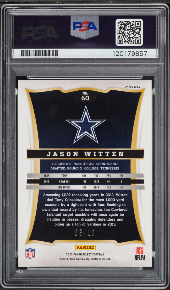 2013 Select Gold Prizm Jason Witten /10 #60 PSA 10 GEM MINT - Photo 2