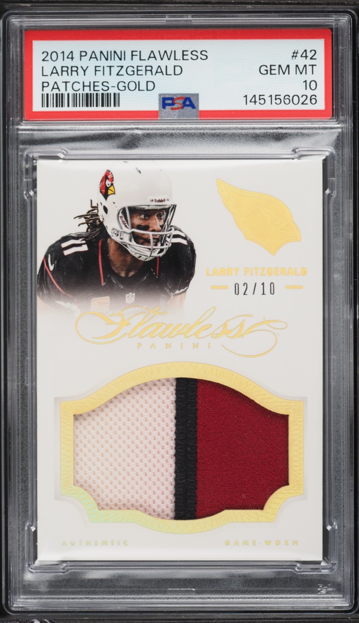 2014 Panini Flawless Gold Larry Fitzgerald PATCH /10 #42 PSA 10 GEM MINT - Photo 1