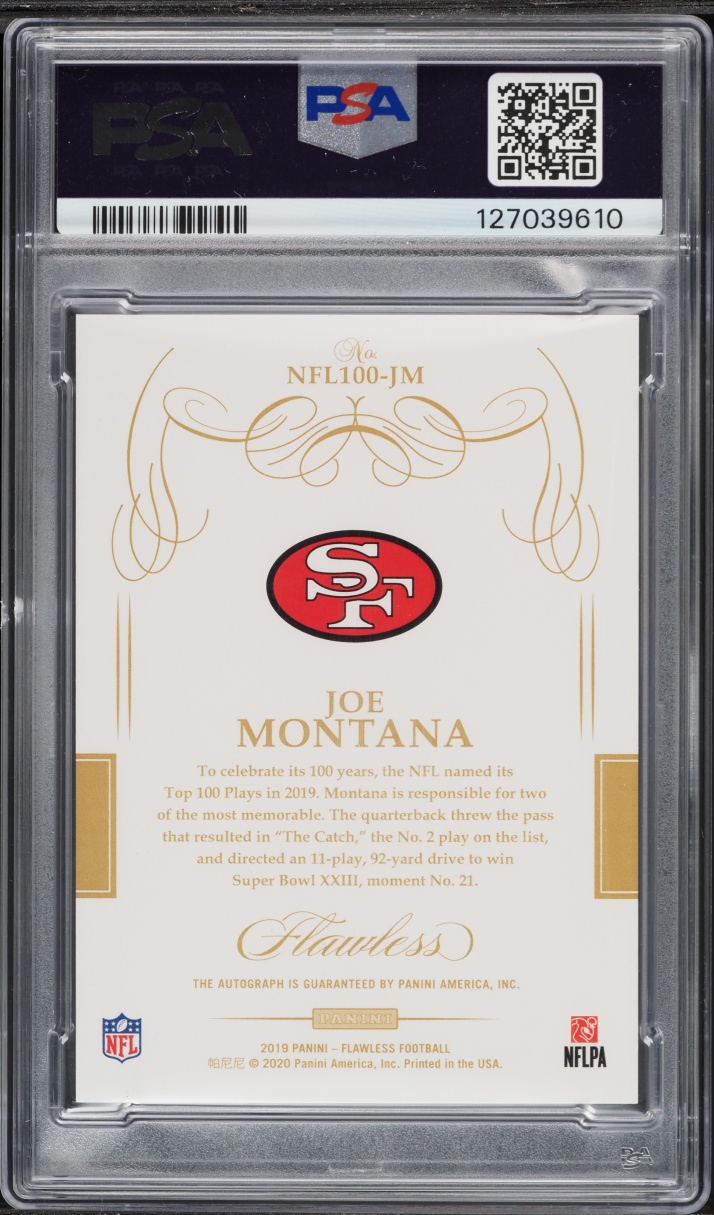 2019 Panini Flawless NFL 100 Collection Joe Montana AUTO DNA 10 /10 #NFL100-JM PSA 10 GEM MINT - Photo 2