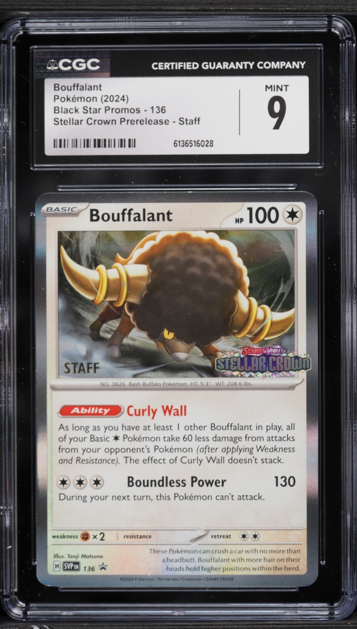 2024 Pokemon SV Promo Stellar Crown Prerelease Staff Bouffalant #136 CGC 9 MINT