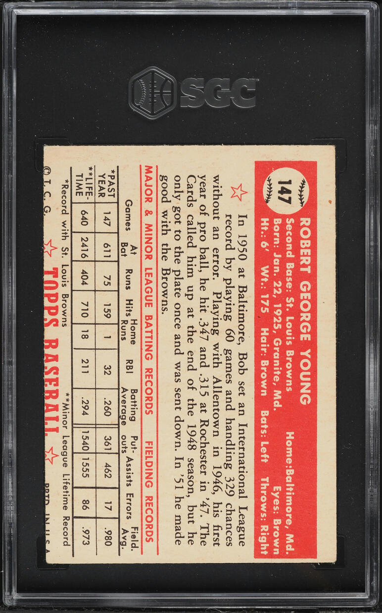 1952 Topps Bob Young #147 SGC 2.5 GD+
