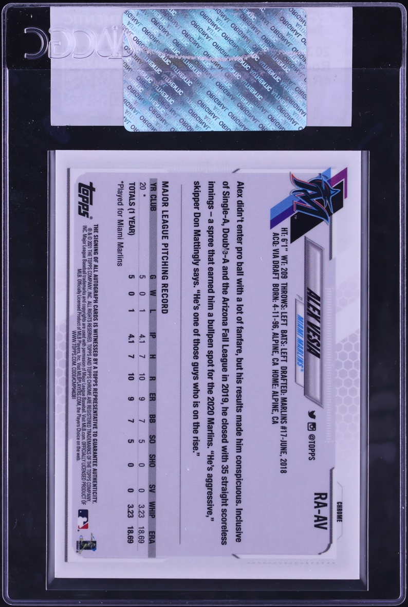 2021 Topps Chrome Alex Vesia ROOKIE AUTO #RA-AV CGC AUTH