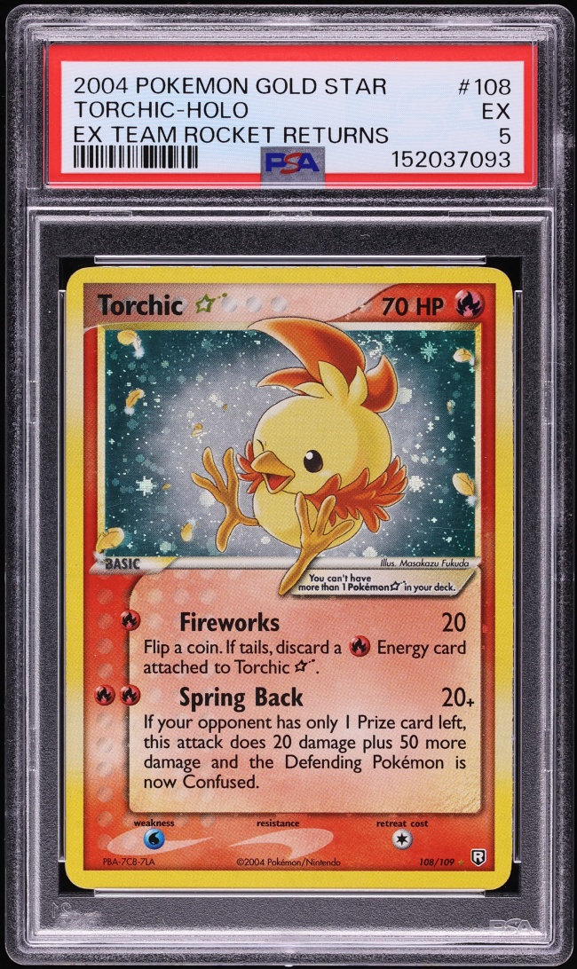 2004 Pokemon EX Team Rocket Returns Holo Torchic Gold Star #108 PSA 5 EX
