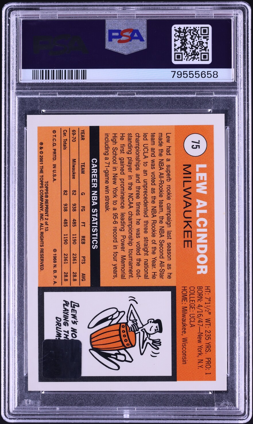 2001 Topps Kareem Abdul-Jabbar Commemorative Series Lew Alcindor AUTO #2 PSA 9