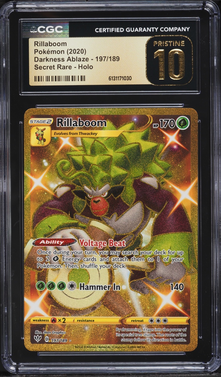2020 Pokemon Sword & Shield Darkness Ablaze Gold Rare Rillaboom #197 CGC 10 PRISTINE