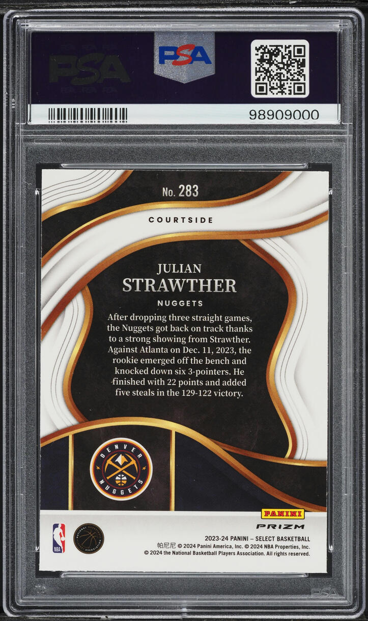 2023 Select Courtside Blue Cracked Ice Julian Strawther ROOKIE #283 PSA 10 GEM